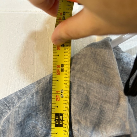 Chico's Button Down Blouse Linen Lace Inset Embroidered Blue Art To Wear Size S - Picture 11 of 12